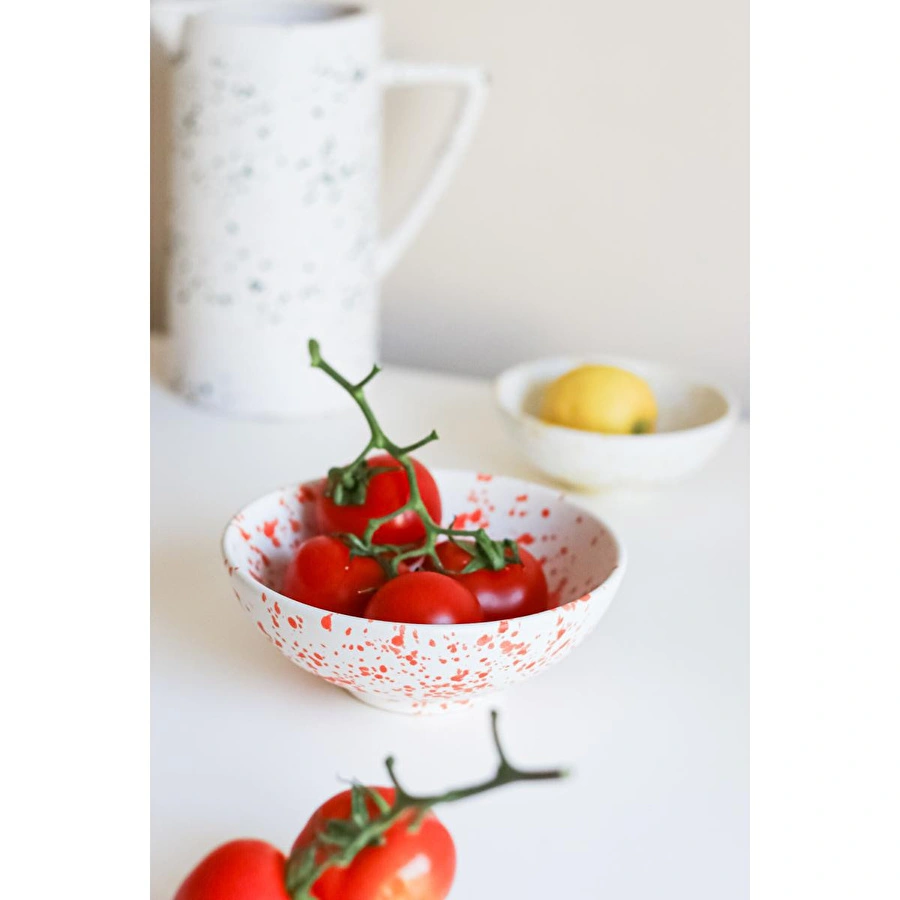 Beige & Stone Seramik Turuncu Benekli Salata Bowl Kahvaltılık Çorba Büyük Sunum Kase 350 Ml