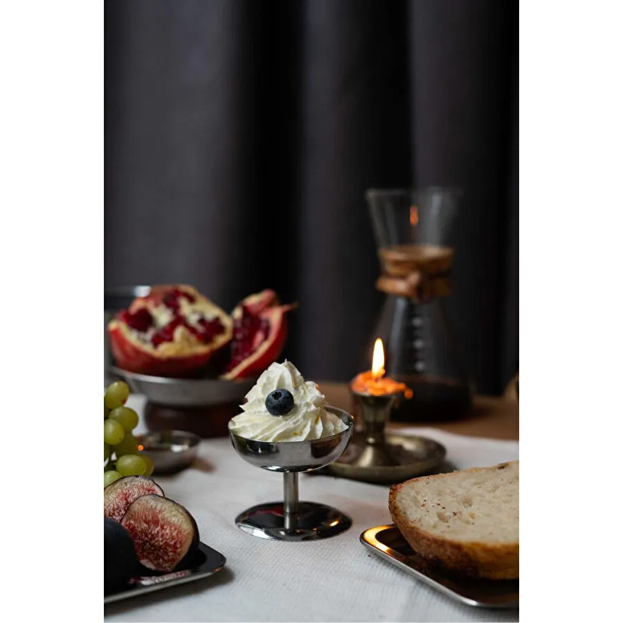 Beige & Stone Metal Yüksek Ayaklı 8 Cm Dondurma Tatlı Çerez Kahvaltılık Sunum Kase