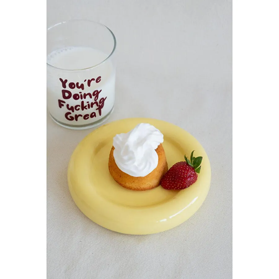 Beige & Stone Seramik Küçük Boy Sarı Donut Tatlı Sunum Tabağı