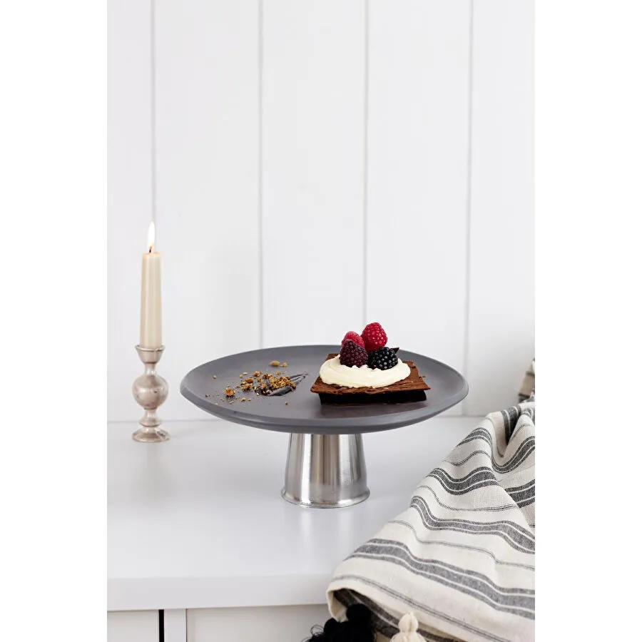 Beige & Stone Çelik Yüksek Ayaklı 23 Cm Seramik Antrasit Yuvarlak Servis/sunum Tabak Stand