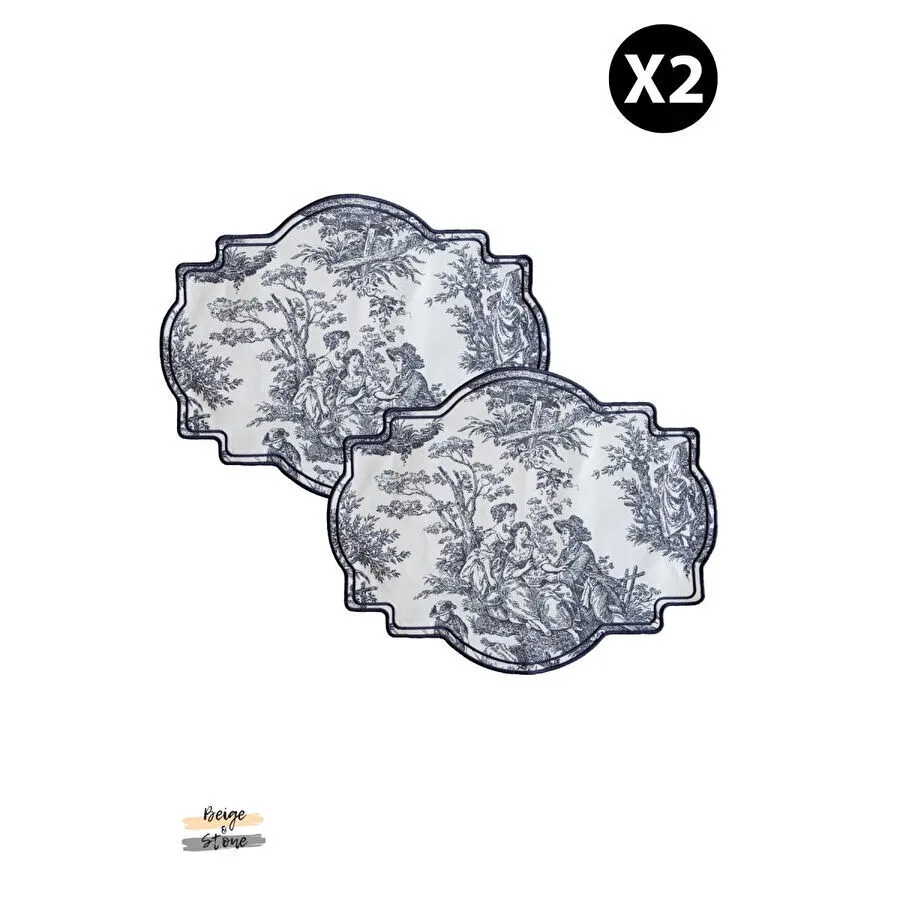 Beige & Stone Siyah Beyaz Vintage Nakış İşlemeli Amerikan Servis 2'li