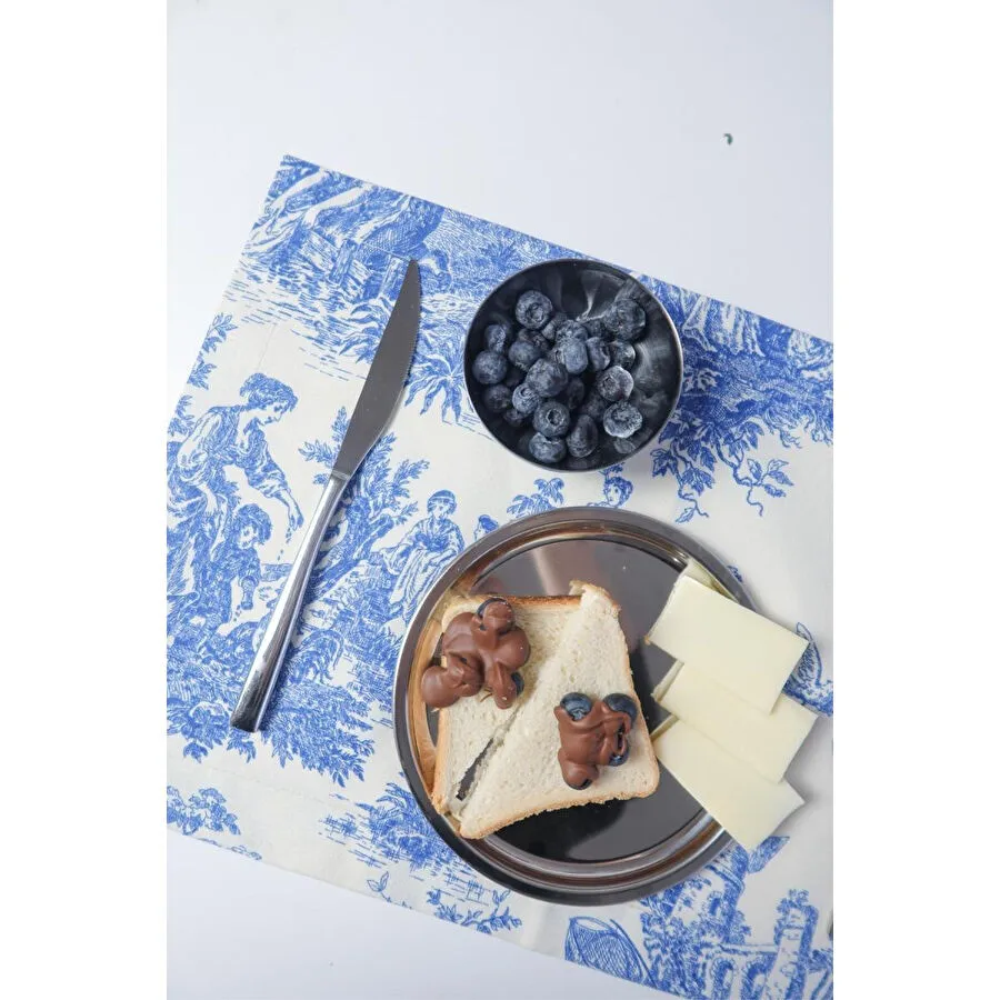 Beige & Stone Mavi Pastoral Desenli Dikdörtgen Amerikan Servis 2'li