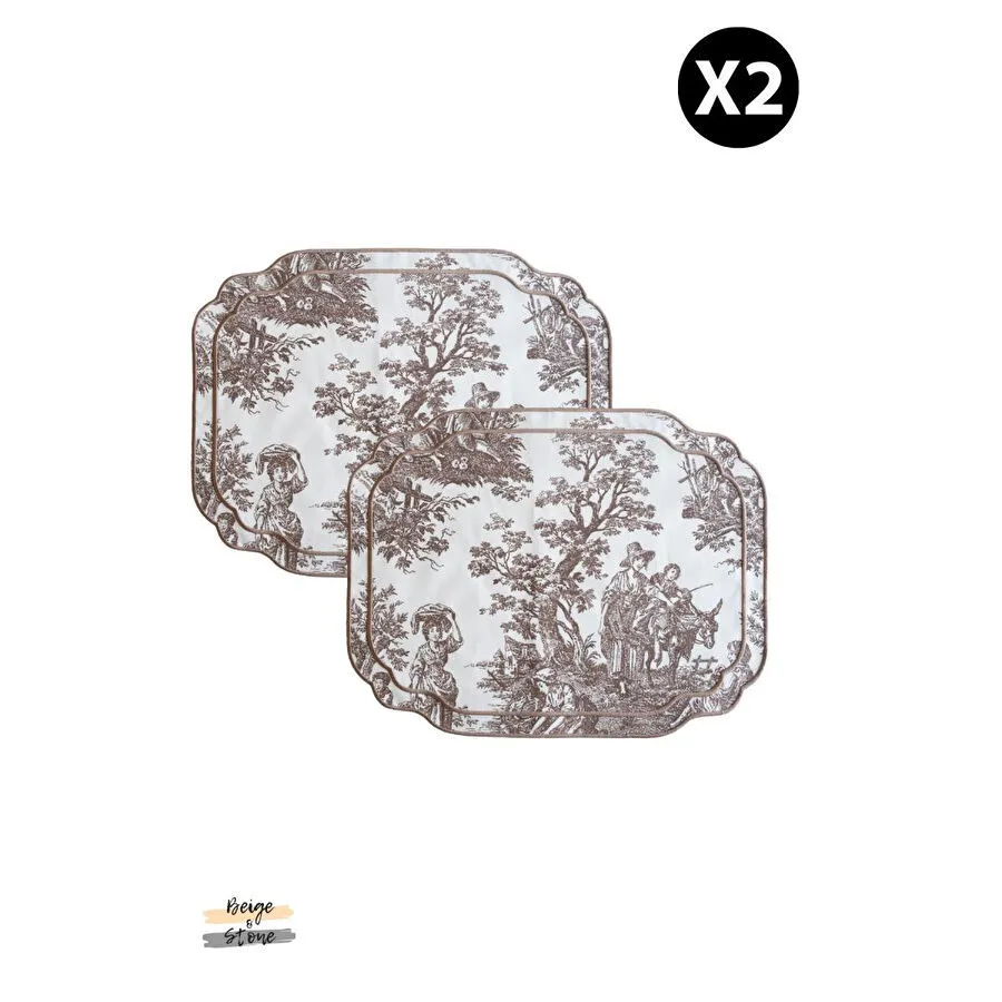 Beige & Stone Kahverengi Beyaz Vintage Nakış İşlemeli Amerikan Servis 2'li