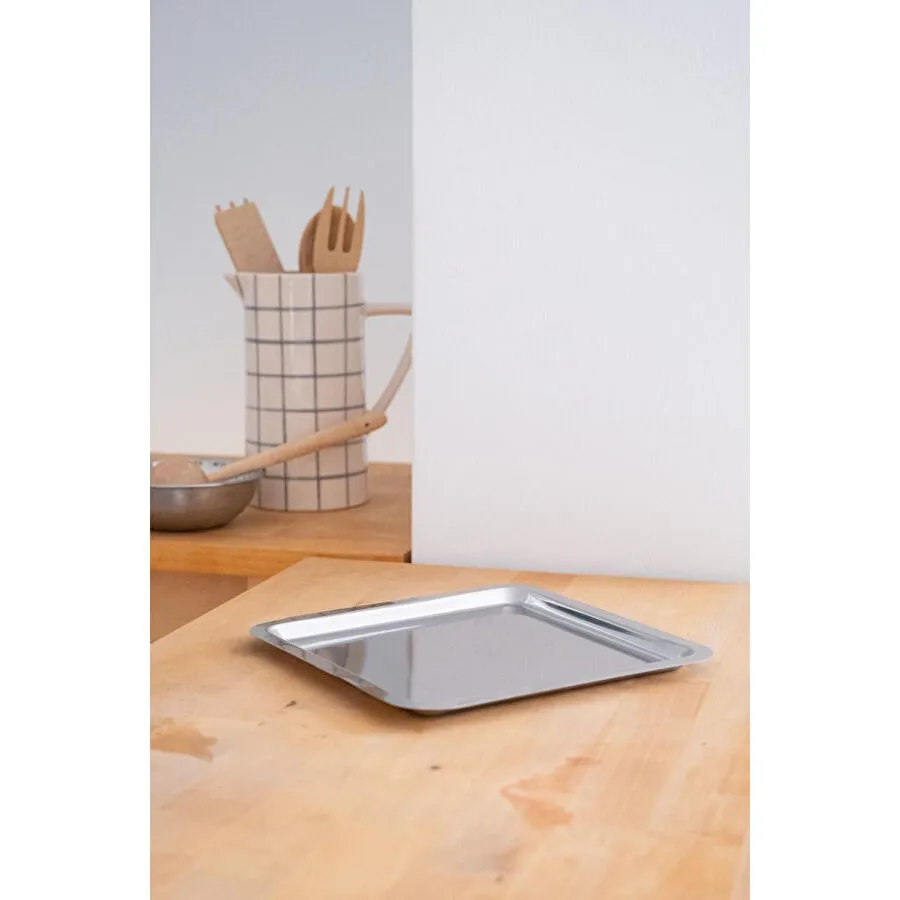 Beige & Stone Metal Kare Çelik Servis / Sunum Tepsi Tabağı