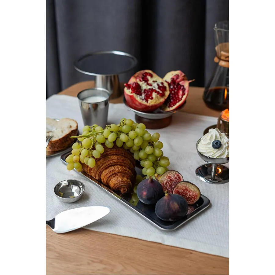 Beige & Stone Metal Baton Dikdörtgen 33 Cm Sunum Tabağı