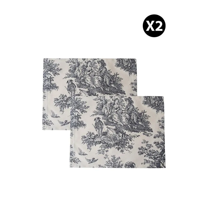 Beige & Stone Siyah Pastoral Desenli Dikdörtgen Amerikan Servis 2'li