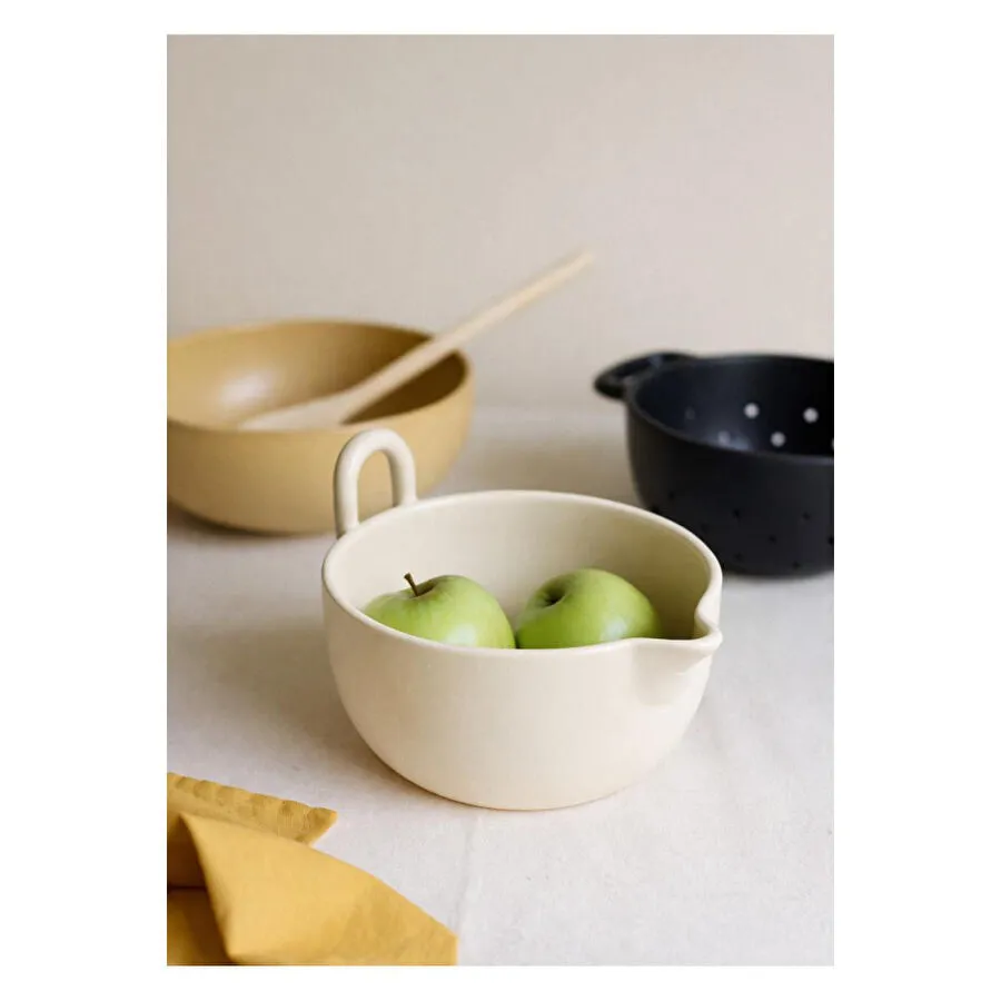 Beige & Stone Kulplu Seramik Sos & Karıştırma Kasesi – Krem