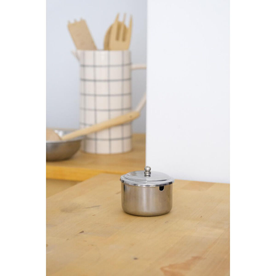 Beige & Stone Metal Kapaklı Yuvarlak Baharatlık