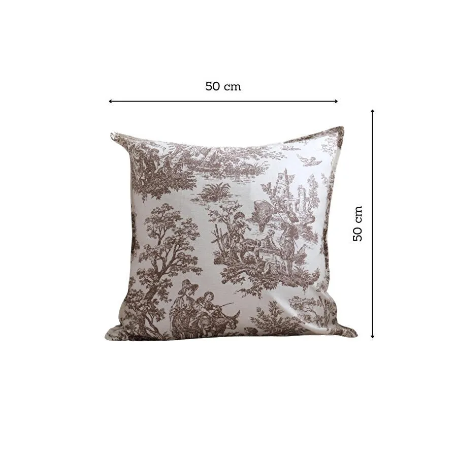 Beige & Stone Kahverengi Vintage Desenli 50x50 Dekoratif Yastık Kılıfı