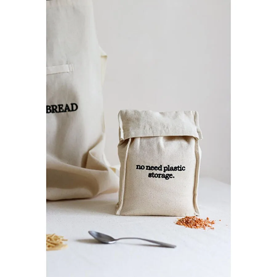 Beige & Stone Kendinden Kapaklı Pamuklu Kanvas Gıda Saklama Kesesi