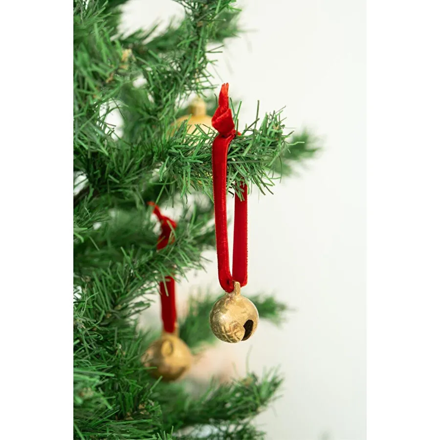 Beige & Stone X Den.interiors Yılbaşı Ağaç Süsü Kırmızı Küçük Gold Top Çan