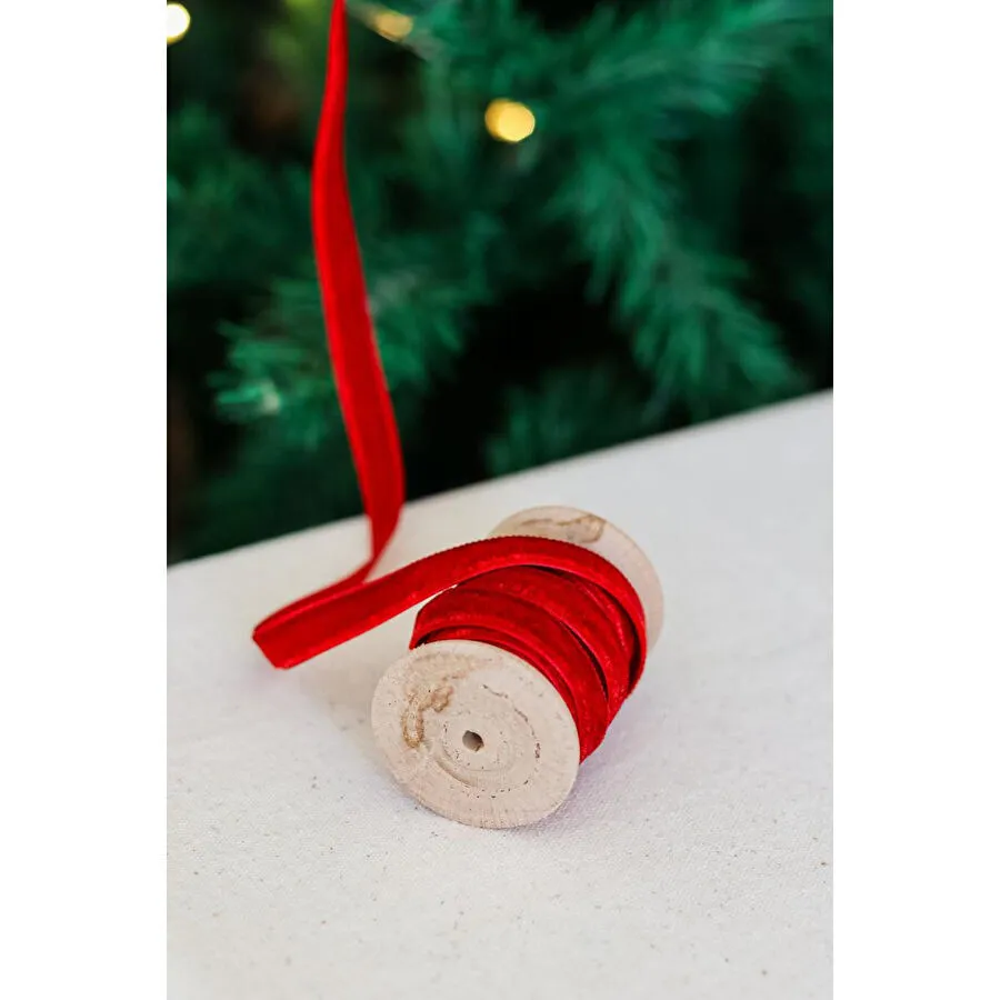 Beige & Stone Yılbaşı 2m Ahşap Makaralı Kadife Kurdele Paketleme Ağaç Süsü