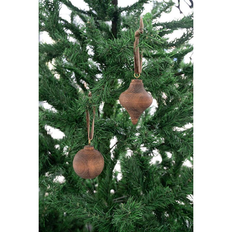 Beige & Stone X Den.ınteriors Yılbaşı Ahşap 2 Li Set Top Topaç Noel Ağaç Süsü