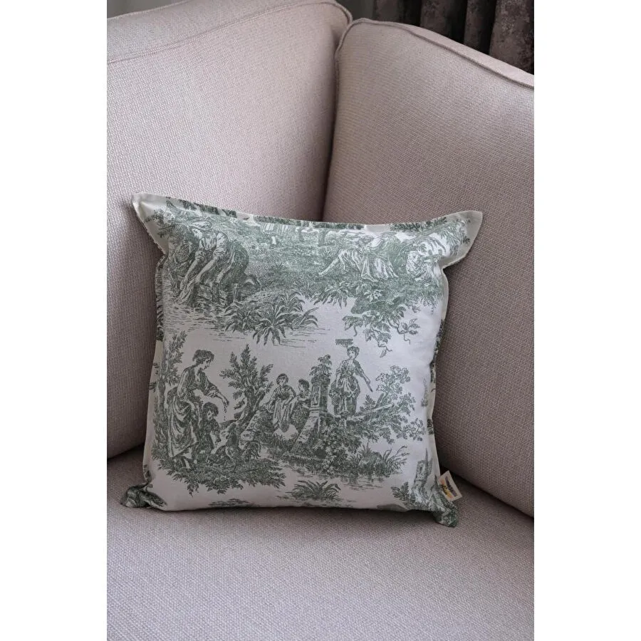Beige & Stone Yeşil Vintage Desenli 45x45 Dekoratif Yastık Kılıfı