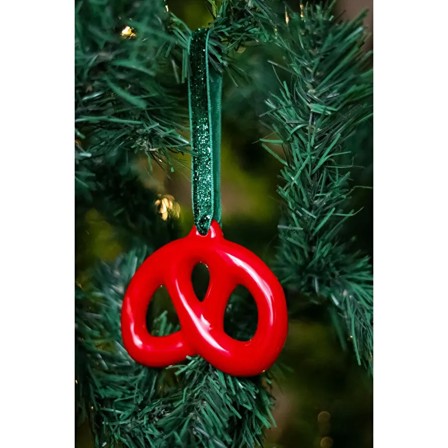 Beige & Stone Yılbaşı Ağaç Süsü Kırmızı Seramik Pretzel Simit Çam Ağacı Süsü
