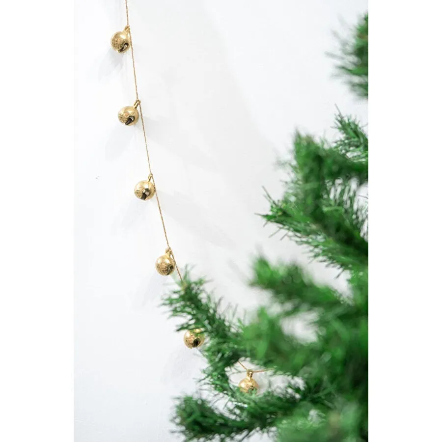 Beige & Stone Yılbaşı Jüt İp Gold Yuvarlak Çanlı Zincir Noel Çam Ağaç Süsü