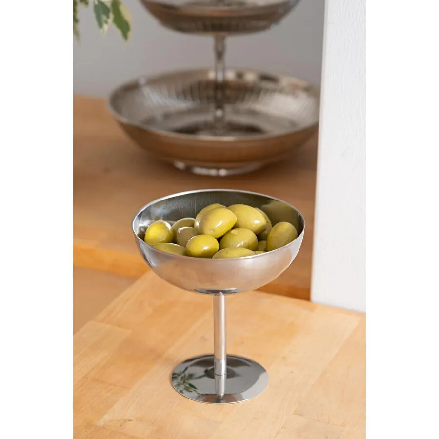 Beige & Stone Metal Yüksek Ayaklı 13 Cm Çerez Sunum Kadehi