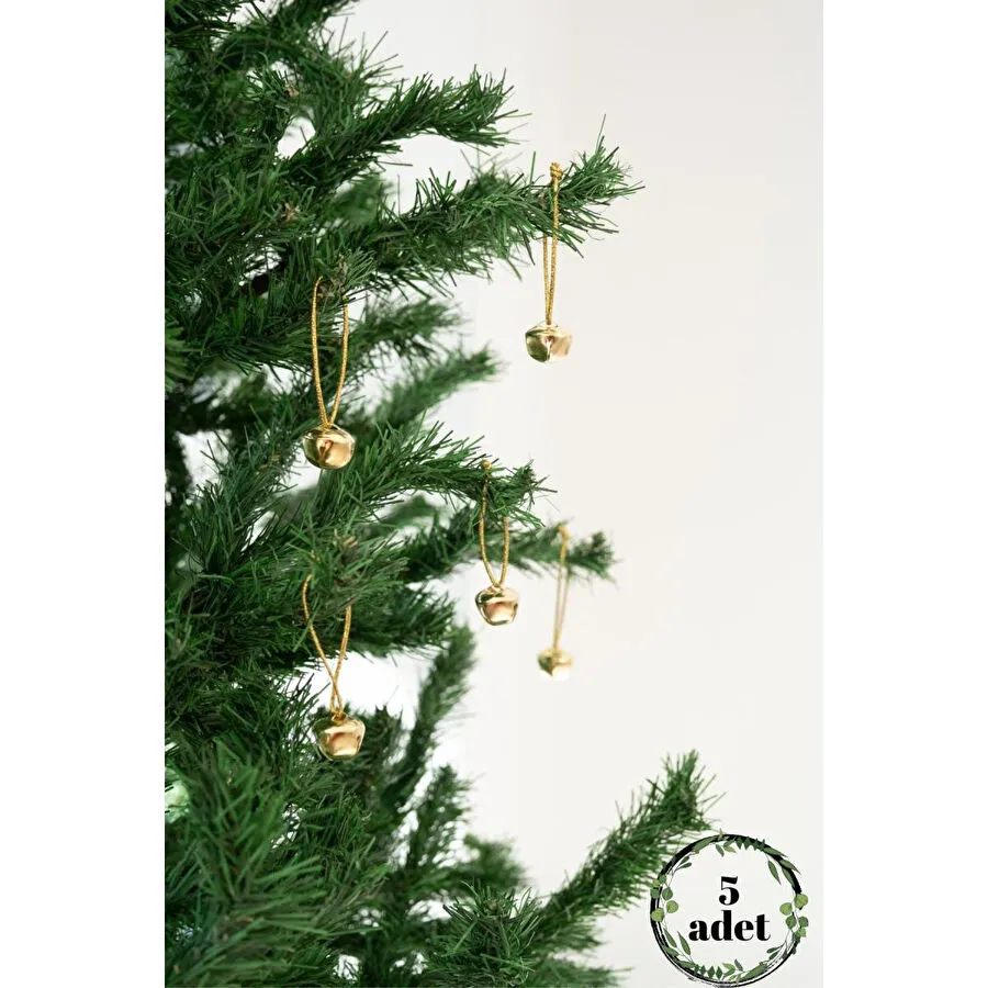 Beige & Stone Yılbaşı Ağaç Süsü Gold Zil 5'li