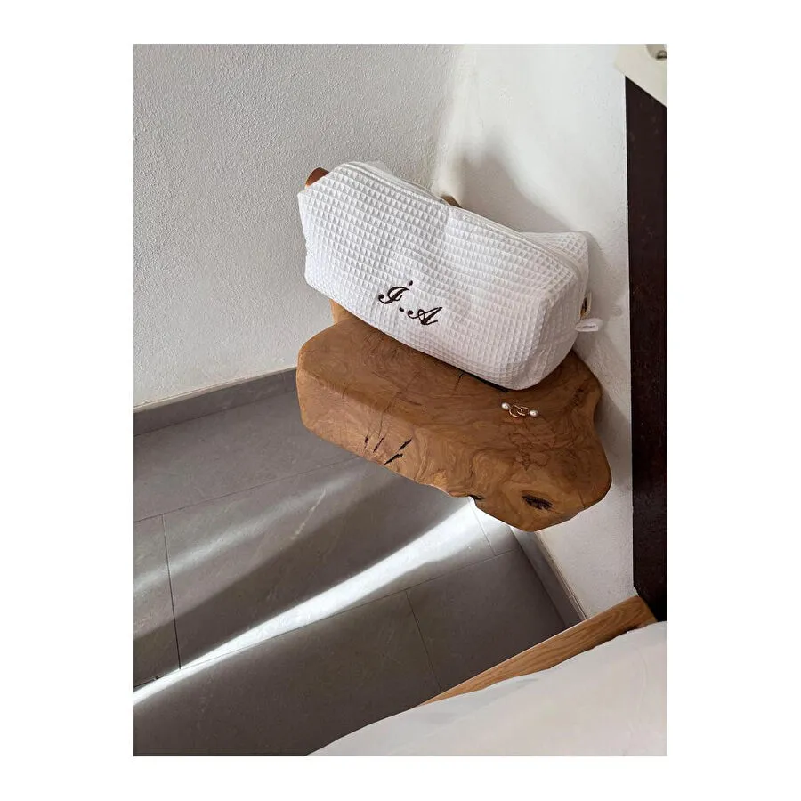 Beige & Stone Pamuklu Waffle Kişiye Özel Tüm Saç Şekillendiriciler Seyahat Çantası