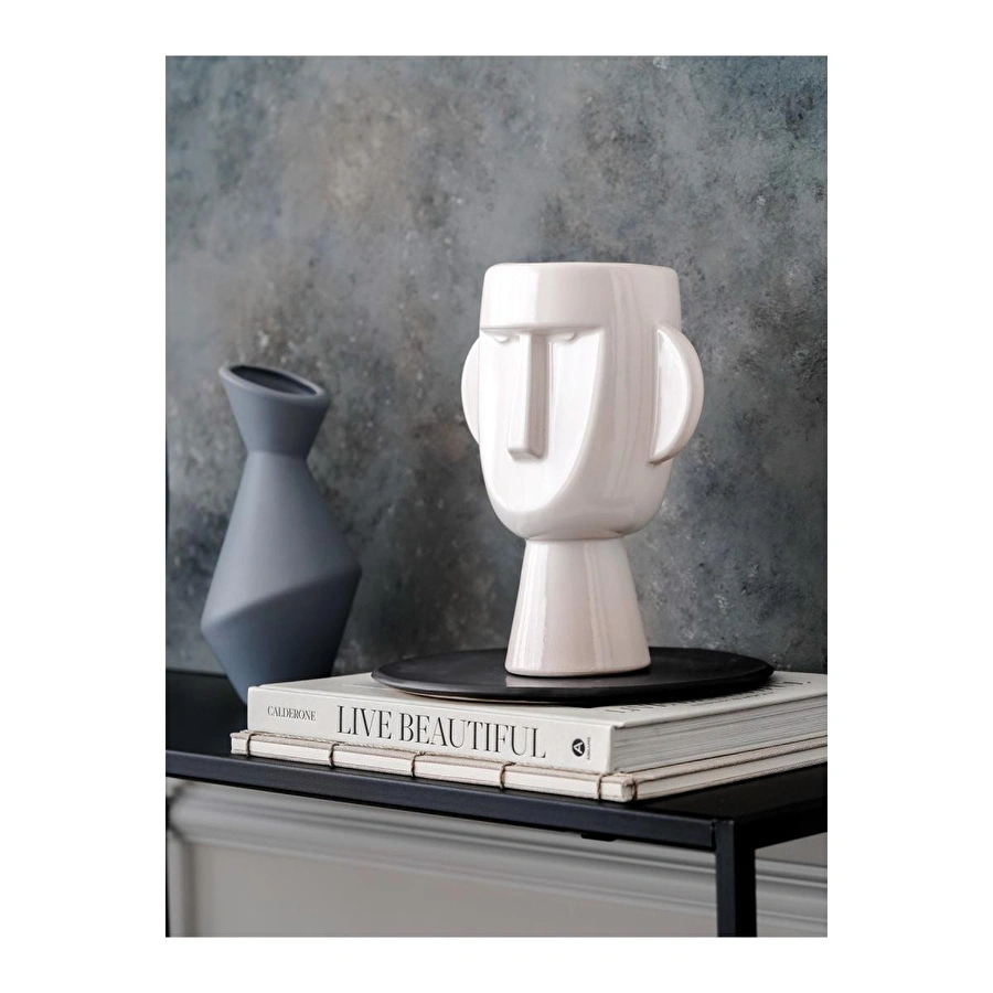 Beige & Stone Mr. Nordic Face Vazo Dekoratif Obje