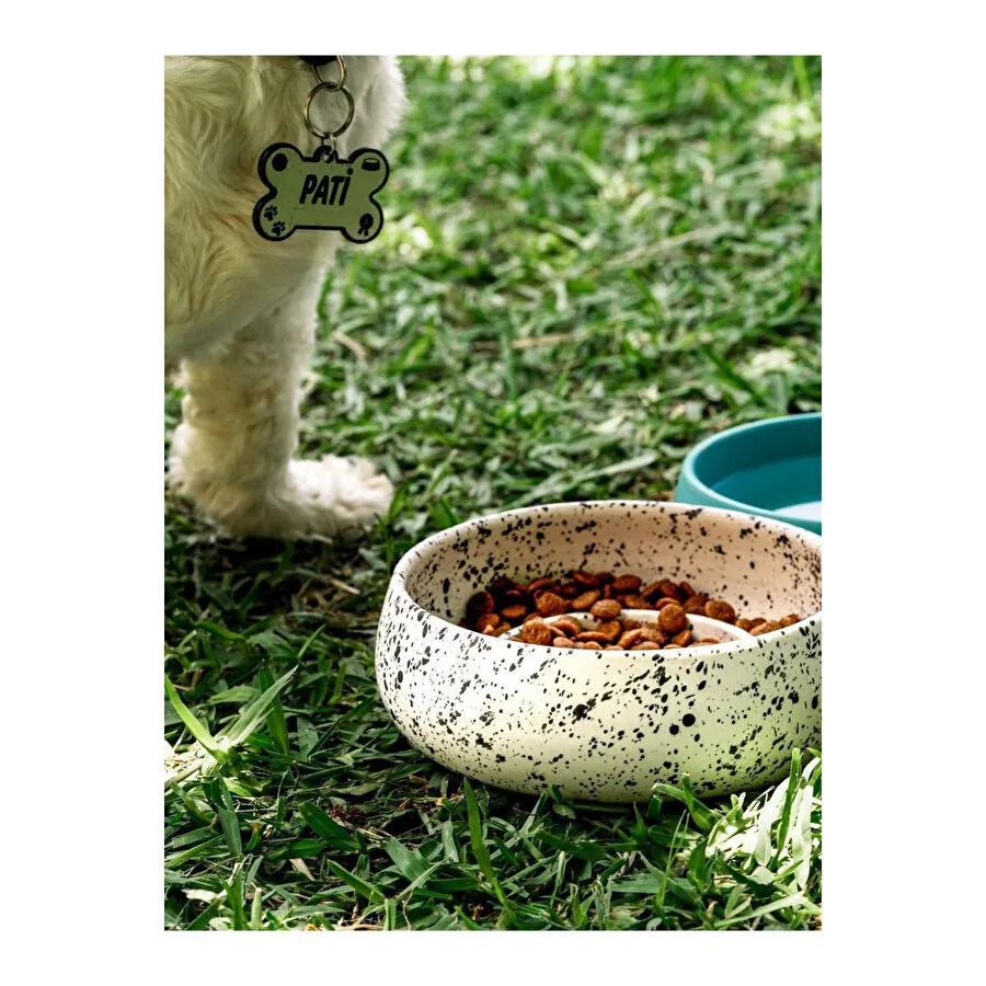 Beige & Stone Slow Eat Yavaş Yeme Seramik Mama Kasesi (m)