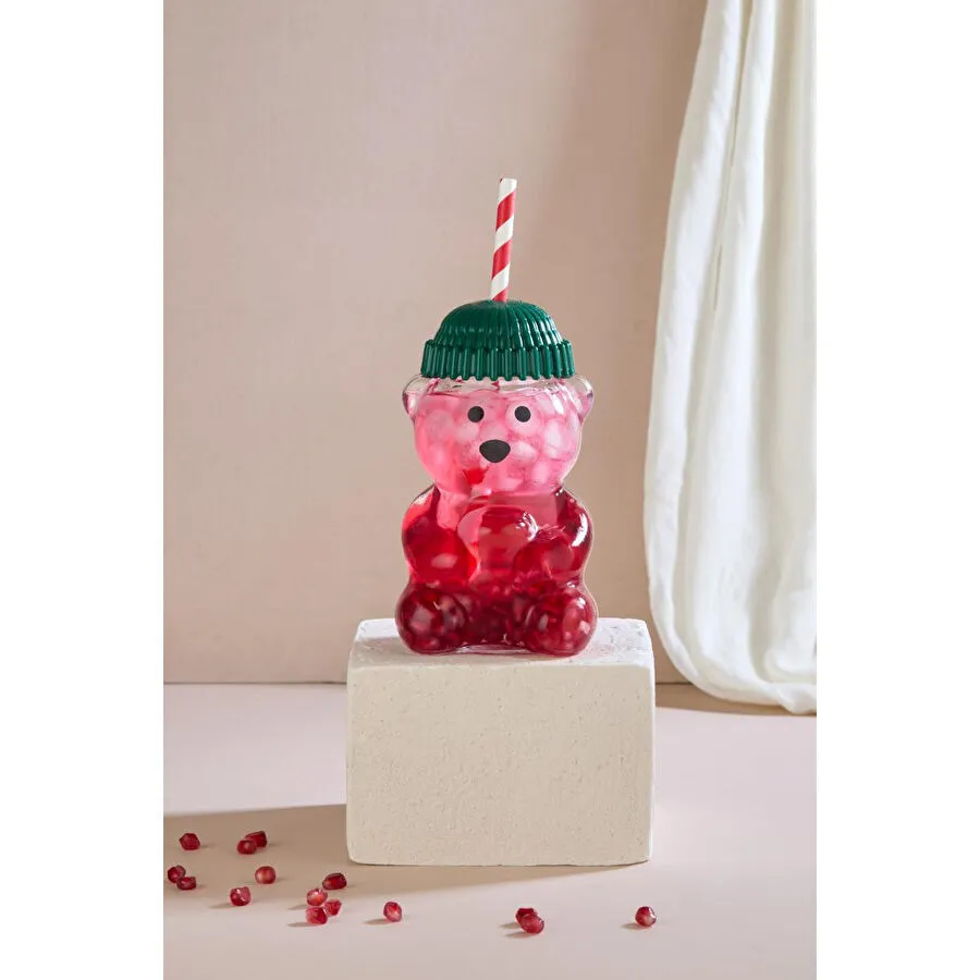 Lora Bianca Fenomen Bear – Yeşil Şapkalı Ayıcık Pipetli Cam Bardak - 500 Ml