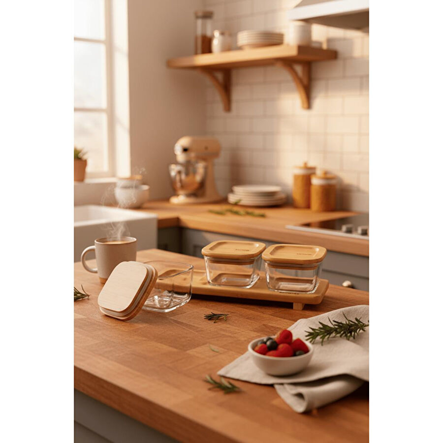 Bernardo Lunaya 3'lü Bambu Standlı Kahvaltılık Küçük Boy