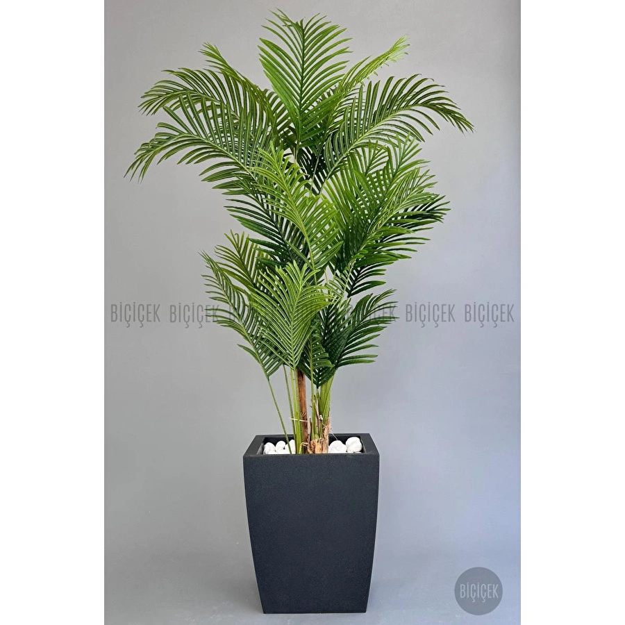 Biçiçek Yapay Areka Palmiyesi 220 Cm Lux Dış Mekan Saksıda Siyah-gümüş