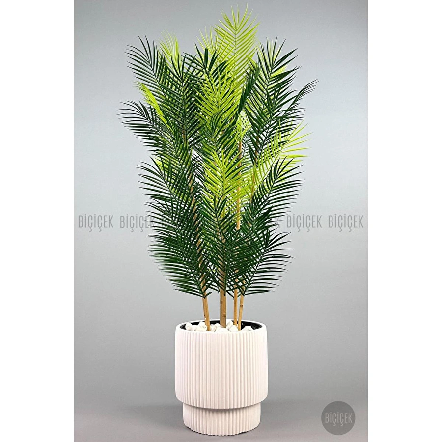 Biçiçek Yapay Areka Palmi̇yesi̇ 6 Gövde Gala Saksida Yoğun Yaprakli Beyaz
