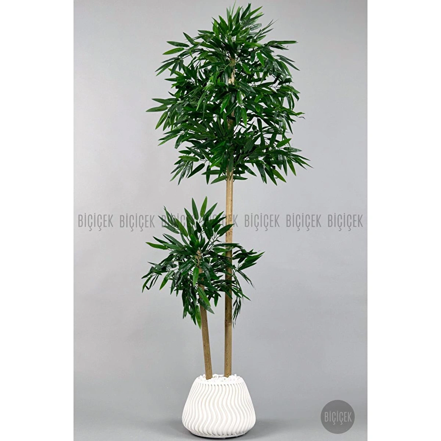 Biçiçek Yapay Bambu Ağacı 140cm Büyük Saksı Yoğun Yapraklı