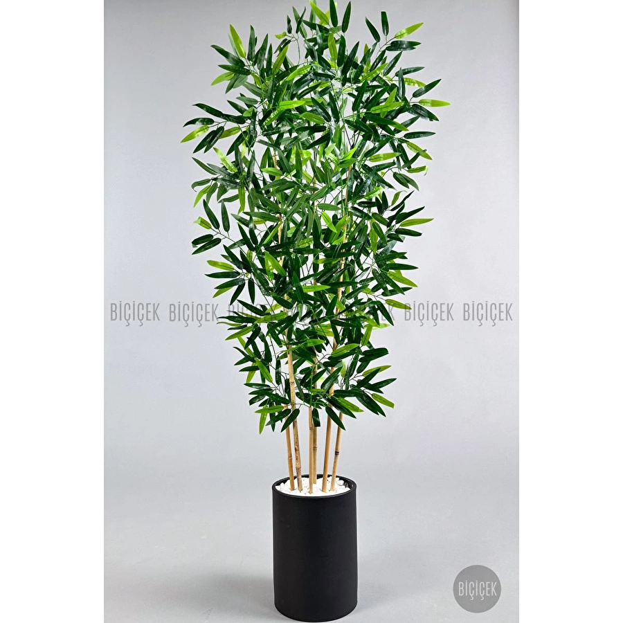 Biçiçek Yapay Bambu Ağacı 6 Dallı 150 Cm Yoğun Yapraklı Metalsaksı