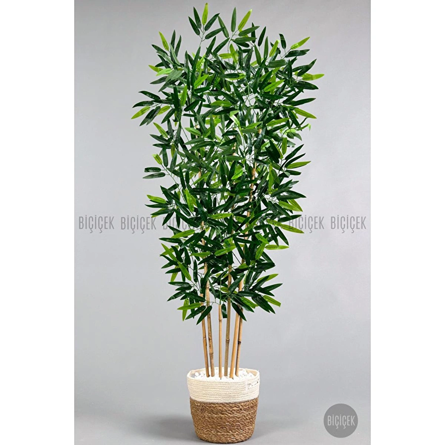 Biçiçek Yapay Bambu Ağacı 6 Dallı 150 Cm Yoğun Yapraklı Hasır2