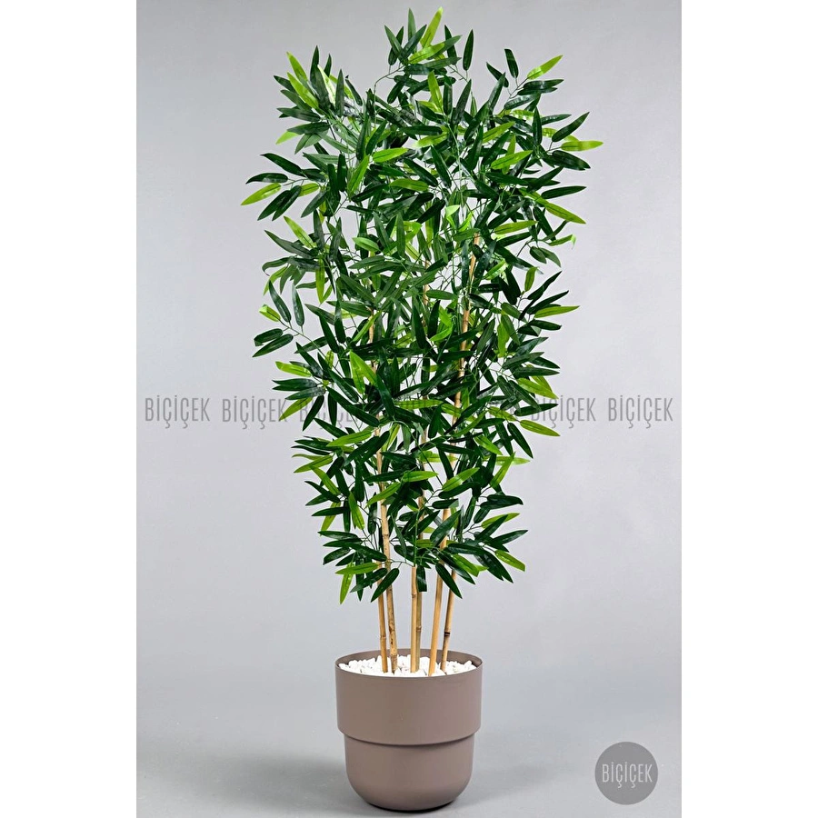 Biçiçek Yapay Bambu Ağacı 6 Dallı 150 Cm Yoğun Yapraklı Kahverengi