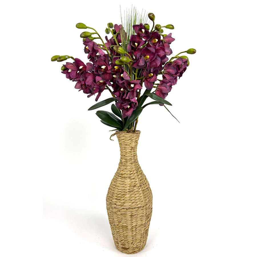 Biçiçek Luxury Mor Singapur Orkide 120 Cm Hasır Bohem Vazoda