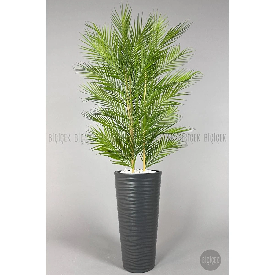 Biçiçek Yapay Areka Ağacı Palmiye Ağacı 33 Yapraklı Bambu Gövdeli Antrasit Kumsal Saksı Salon Çiçeği 150cm