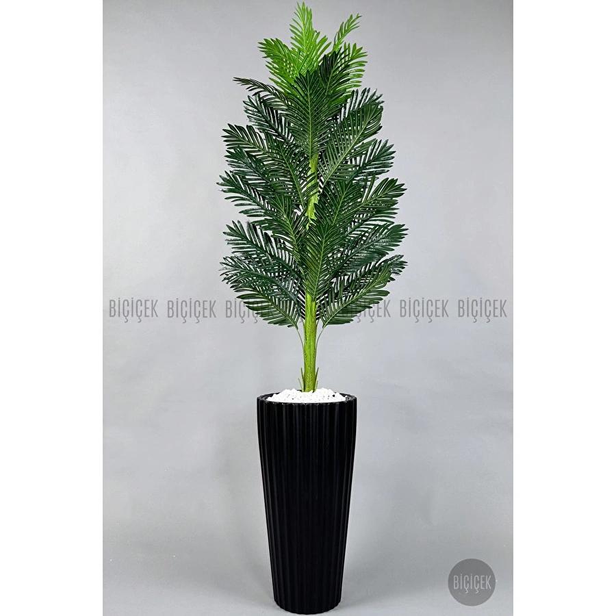 Biçiçek Yapay Areka Ağacı Büyük Boy Palmiye Ağacı Dekoratif Kumsal Antrasit Renk Saksıda