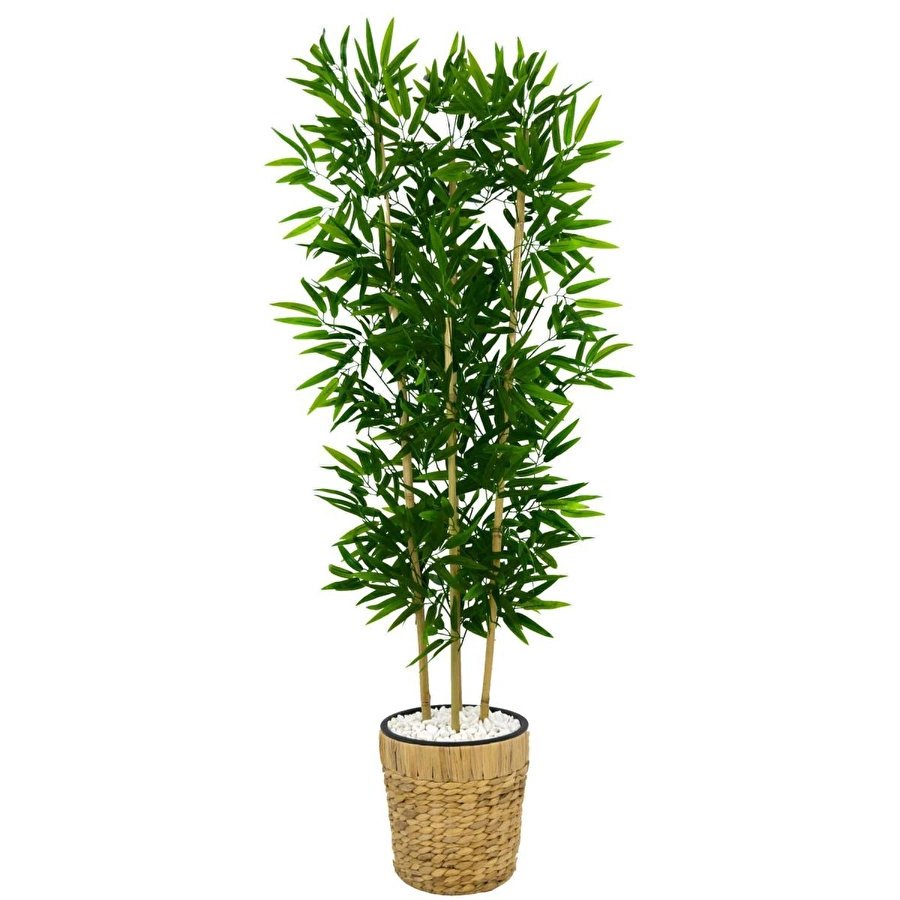 Biçiçek Yapay Bambu Ağacı 140cm Hasır Saksıda Yeşil