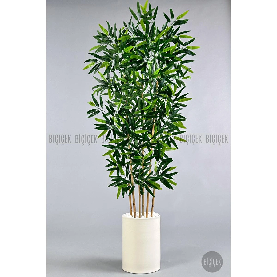 Biçiçek Yapay Bambu Ağacı 6 Dallı 150 Cm Yoğun Yapraklı Krem