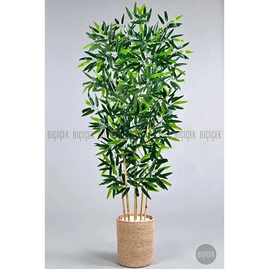 Biçiçek Yapay Bambu Ağacı 6 Dallı 150 Cm Yoğun Yapraklı Jütsaksı