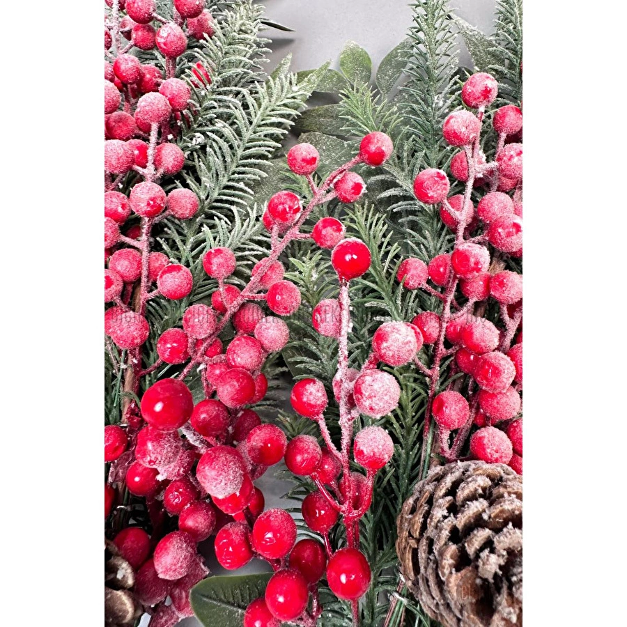 Biçiçek Karli Koki̇na 80 Cm 120 Meyveli̇ Ve Kozalakli Yilbaşi Bi̇tki̇si̇ Tek Dal