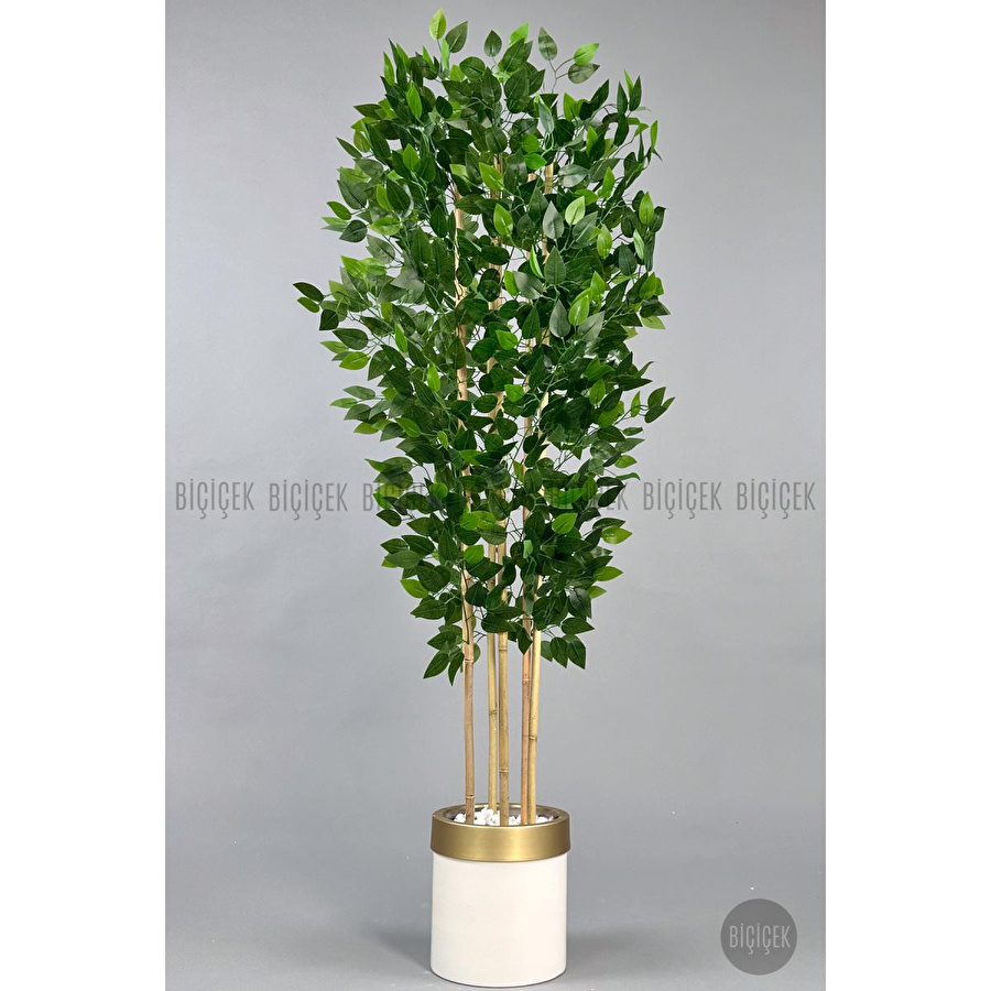 Biçiçek Yapay Benjamin Ağacı 170cm Siyah Metal Saksıda Gold