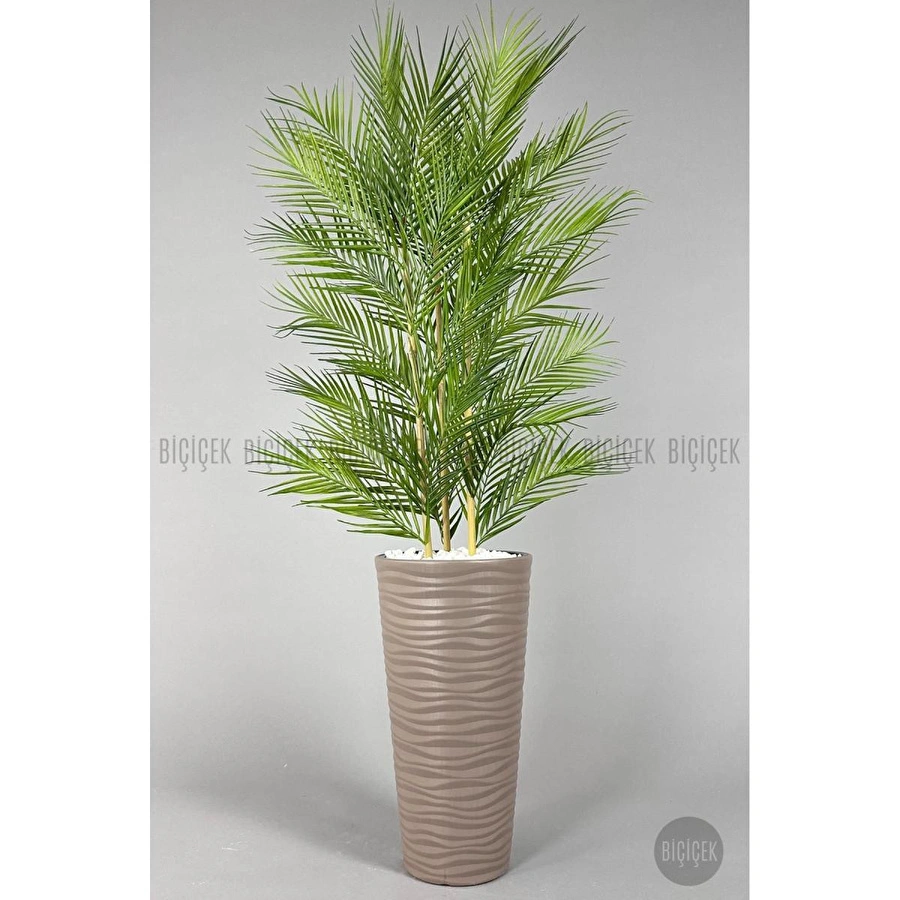 Biçiçek Yapay Areka Ağacı Palmiye Ağacı 33 Yapraklı Bambu Gövdeli Mocca Kumsal Saksı Salon Çiçeği 150cm