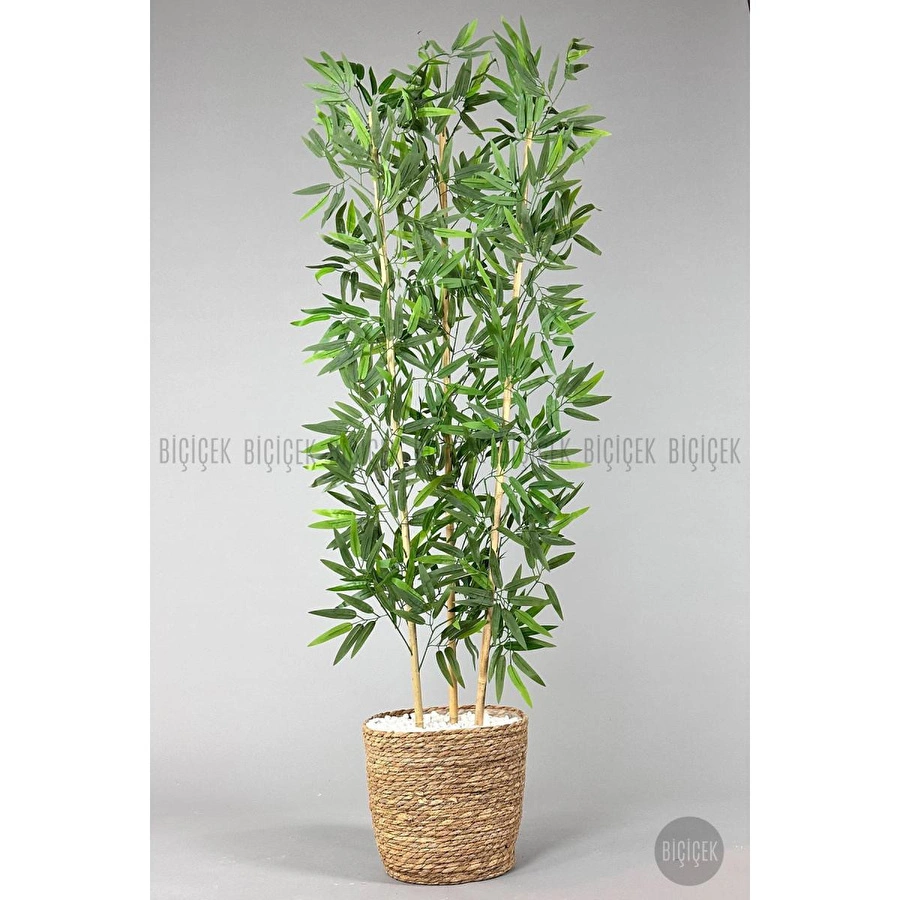 Biçiçek Yapay Bambu Ağacı 140cm Hasır Saksıda Siyah-bronz