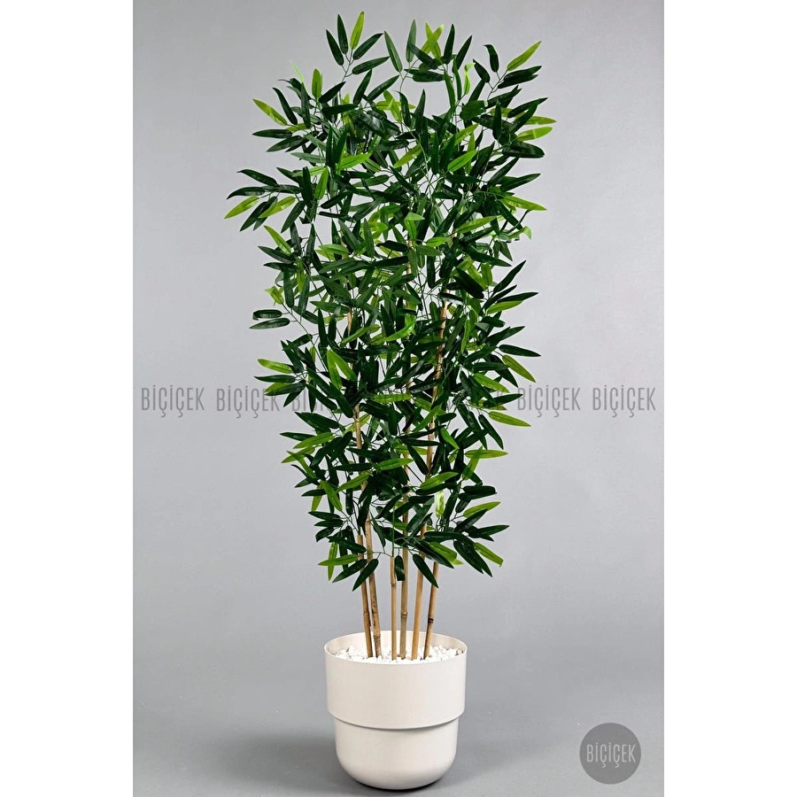 Biçiçek Yapay Bambu Ağacı 6 Dallı 150 Cm Yoğun Yapraklı Beyaz