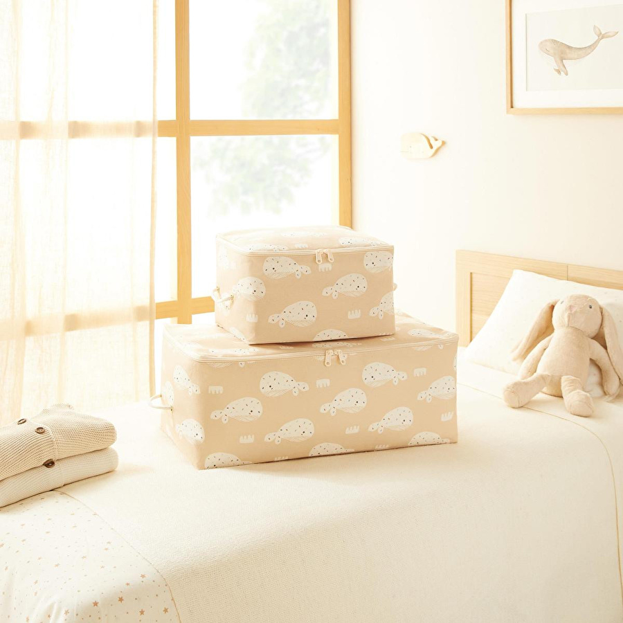 Ocean Home Textile 2'li Çocuk Odası Sevimli Balina Hurç Set 1 Adet 30 X 22 X 18 / 1 Adet 52 X 28 X 21 Cm