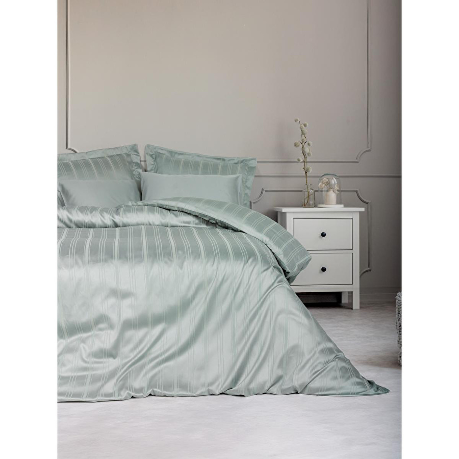 Cotton Box Smart Bambu Saten Çift Kişilik Nevresim Takımı Stripe Mint