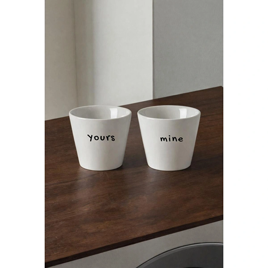 Beige & Stone 2’li Mottolu (yours - Mi̇ne) Türk Kahvesi & Espresso Seramik Bardak Seti