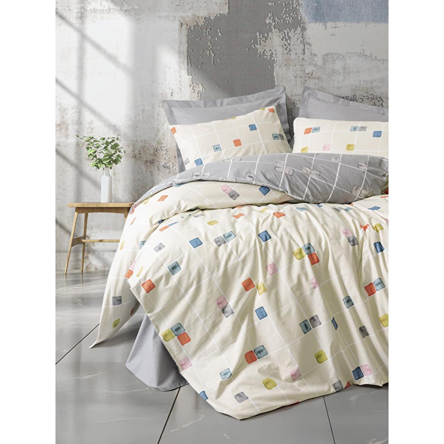 Cotton Box Minimal Çift Kişilik Lastikli Çarşaflı Nevresim Takımı Evo Gri