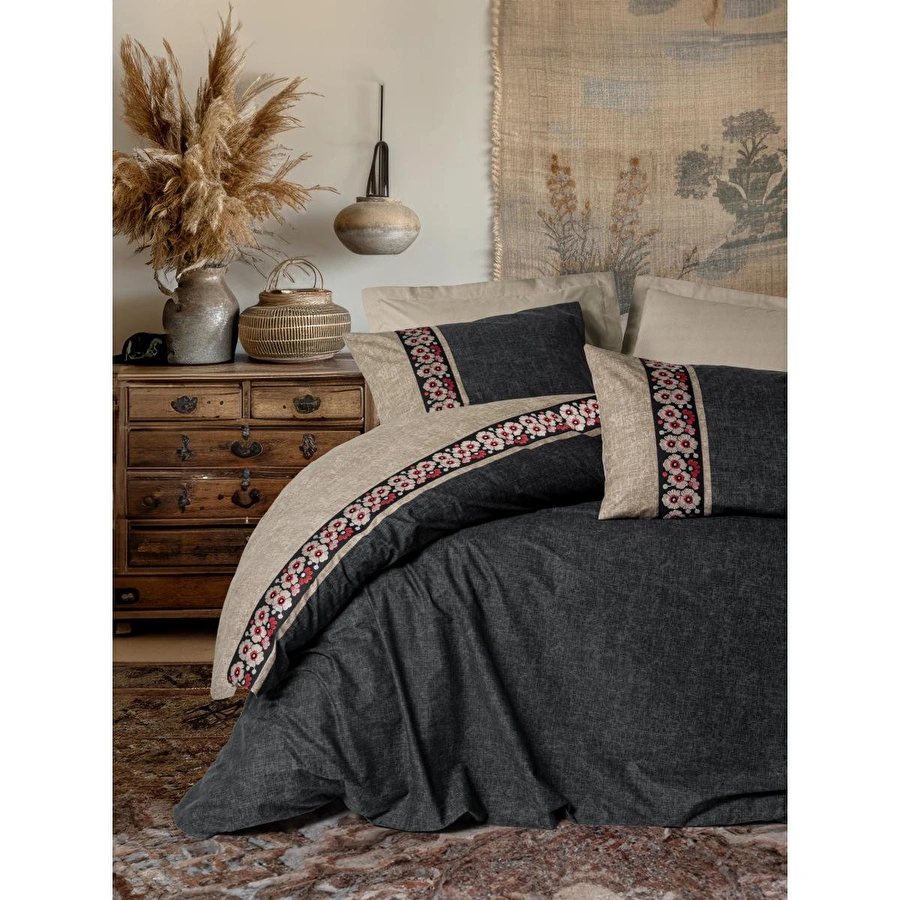 Cotton Box Folk Art Tek Kişilik Nevresim Takımı Yamka Bej