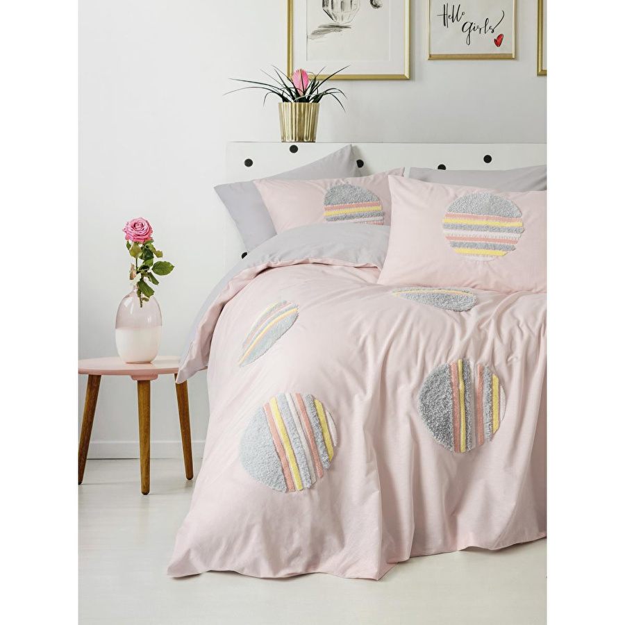 Cotton Box Puff Nakışlı Çift Kişilik Nevresim Takımı Tuft Gri